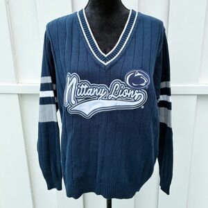 Penn State University WEAR by Erin Andrews Script Sleeve Stripe V-Neck Sweater S